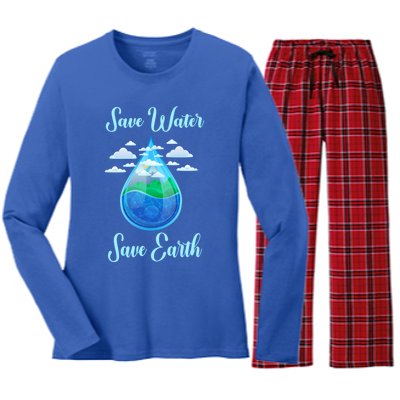 Save Water Save Life World Water Day Gift Women's Long Sleeve Flannel Pajama Set 