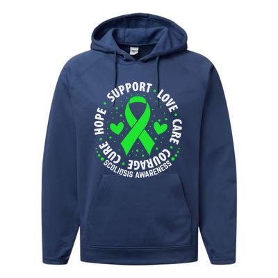 Scoliosis Warrior Survivor Green Ribbon Scoliosis Awareness Gift Performance Fleece Hoodie