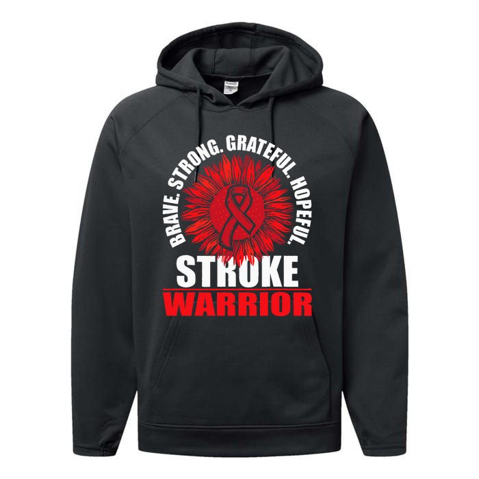 Stroke Warrior Stroke Survivor Red Awareness Ribbon Performance Fleece Hoodie