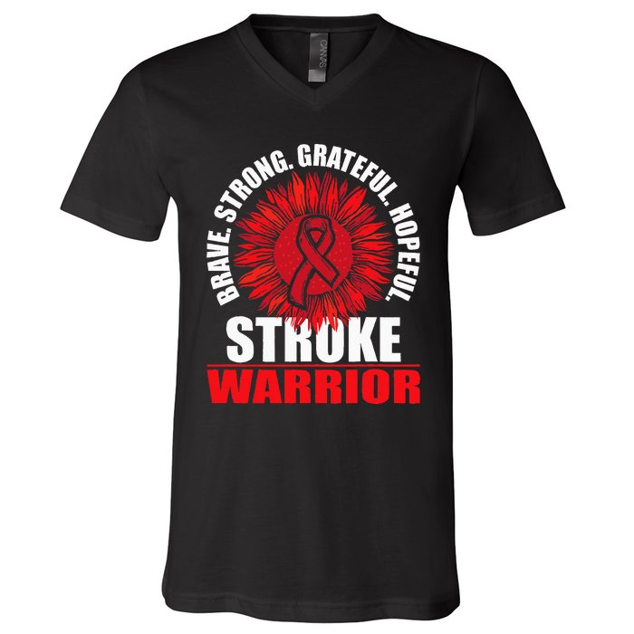 Stroke Warrior Stroke Survivor Red Awareness Ribbon V-Neck T-Shirt