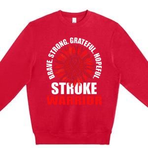 Stroke Warrior Stroke Survivor Red Awareness Ribbon Premium Crewneck Sweatshirt