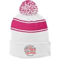 S.L.E.E.P.I.N.G With Sirens Red Chain Stripe Pom Pom Beanie