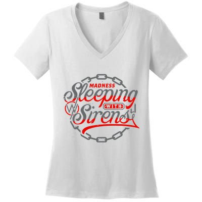 S.L.E.E.P.I.N.G With Sirens Red Chain Women's V-Neck T-Shirt