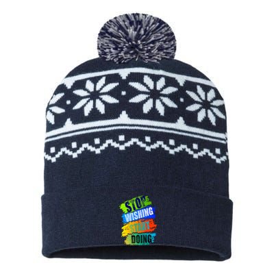 Stop Wishing Start Doing Inspirational Quote USA-Made Snowflake Beanie