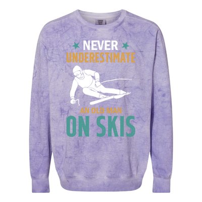 Ski Winter Skiing Never Underestimate An Old On Skis Gift Colorblast Crewneck Sweatshirt