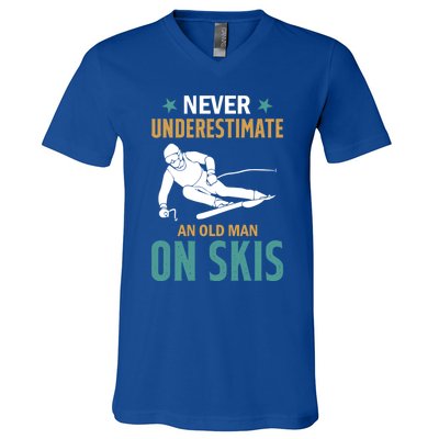 Ski Winter Skiing Never Underestimate An Old On Skis Gift V-Neck T-Shirt