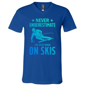 Ski Winter Skiing Never Underestimate An Old On Skis Gift V-Neck T-Shirt