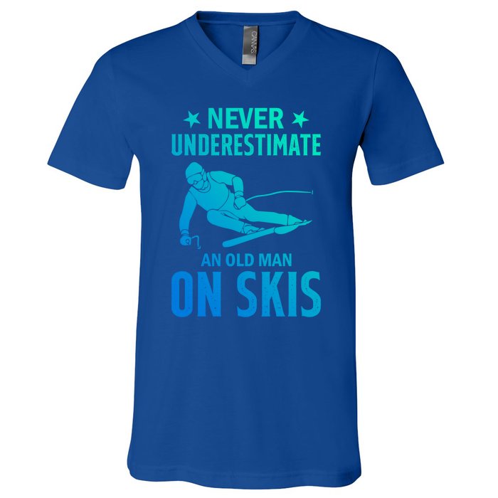 Ski Winter Skiing Never Underestimate An Old On Skis Gift V-Neck T-Shirt