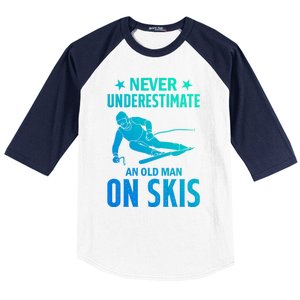 Ski Winter Skiing Never Underestimate An Old On Skis Gift Baseball Sleeve Shirt