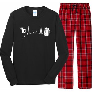 Skiing Winter Sports Great Gift Heartbeat Ekg Skier Ski Skiing Gift Long Sleeve Pajama Set