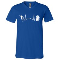 Skiing Winter Sports Great Gift Heartbeat Ekg Skier Ski Skiing Gift V-Neck T-Shirt