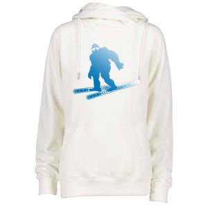 Ski Winter Sports Sasquatch Cryptozoology Skiing Bigfoot Gift Womens Funnel Neck Pullover Hood