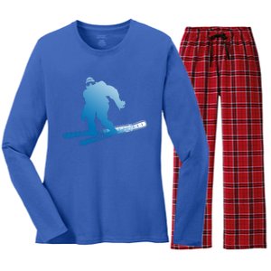 Ski Winter Sports Sasquatch Cryptozoology Skiing Bigfoot Gift Women's Long Sleeve Flannel Pajama Set 