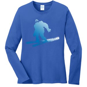 Ski Winter Sports Sasquatch Cryptozoology Skiing Bigfoot Gift Ladies Long Sleeve Shirt