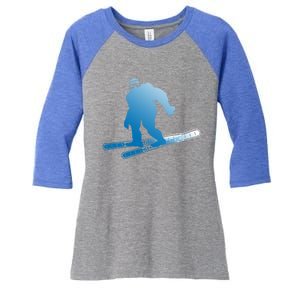 Ski Winter Sports Sasquatch Cryptozoology Skiing Bigfoot Gift Women's Tri-Blend 3/4-Sleeve Raglan Shirt