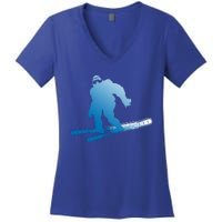 Ski Winter Sports Sasquatch Cryptozoology Skiing Bigfoot Gift Women's V-Neck T-Shirt