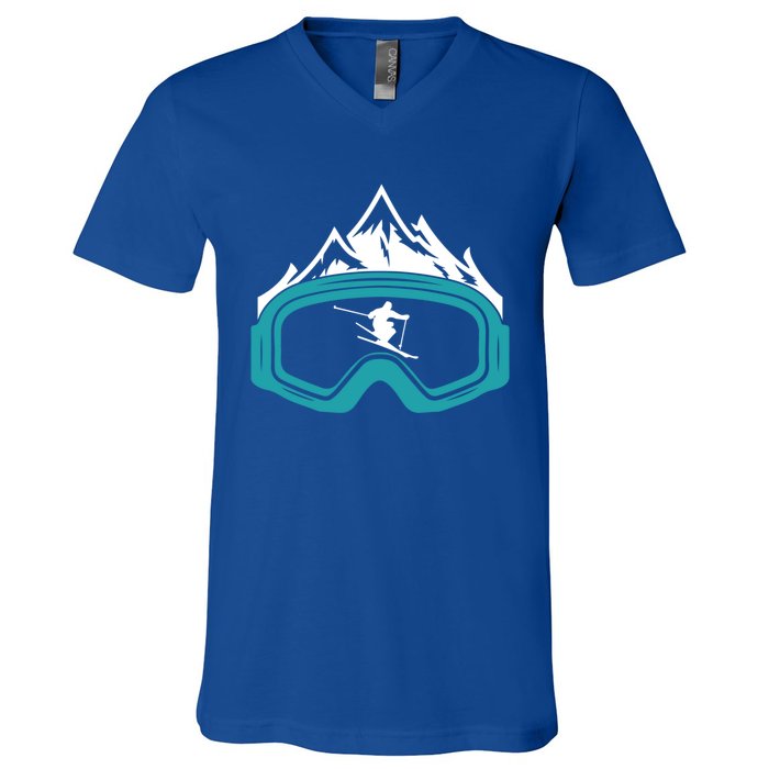 Skiing Winter Sports Gift Skier Ski Mountains Skiing Cute Gift V-Neck T-Shirt