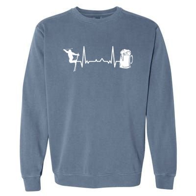 Skiing Winter Sports Heartbeat Ekg Skier Ski Skiing Gift Garment-Dyed Sweatshirt