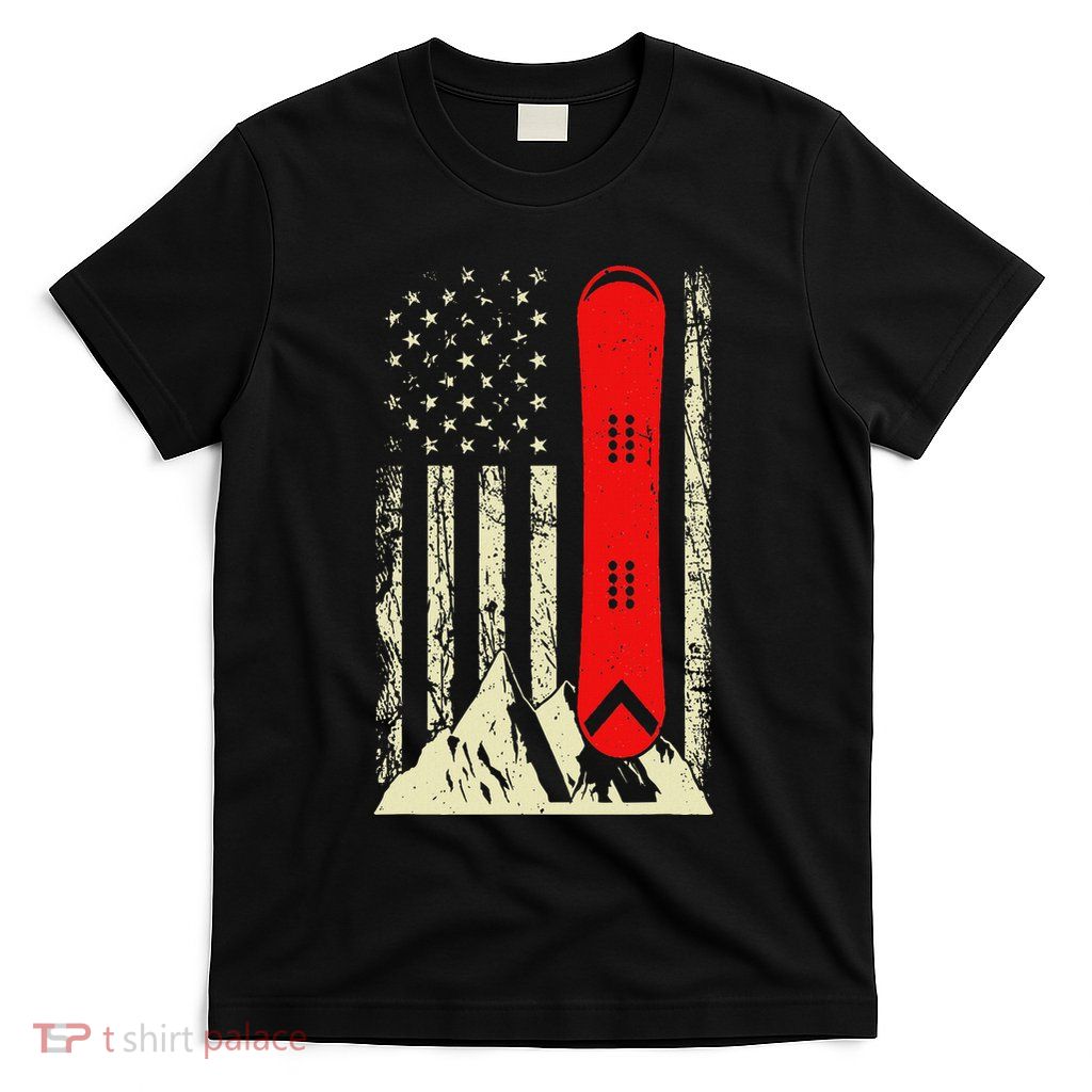 Snowboarding Winter Sport Fan Cool Usa Flag Snowboard Skiing T-Shirt
