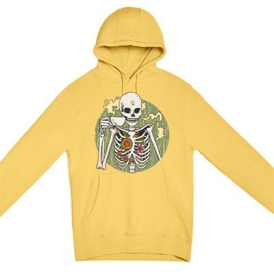 Skeleton With Steaming Cup Of Coffee Cool Gift Premium Pullover Hoodie