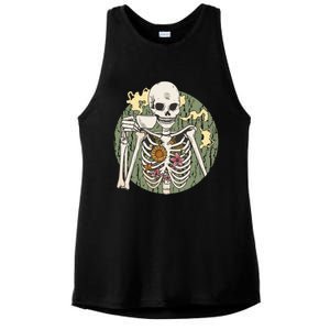 Skeleton With Steaming Cup Of Coffee Cool Gift Ladies PosiCharge Tri-Blend Wicking Tank