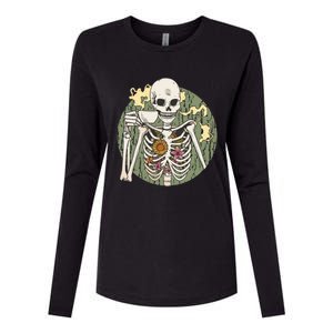 Skeleton With Steaming Cup Of Coffee Cool Gift Womens Cotton Relaxed Long Sleeve T-Shirt