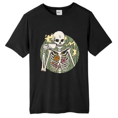 Skeleton With Steaming Cup Of Coffee Cool Gift Tall Fusion ChromaSoft Performance T-Shirt