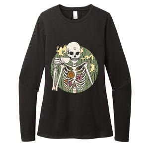 Skeleton With Steaming Cup Of Coffee Cool Gift Womens CVC Long Sleeve Shirt