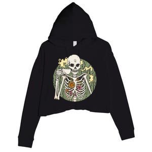 Skeleton With Steaming Cup Of Coffee Cool Gift Crop Fleece Hoodie