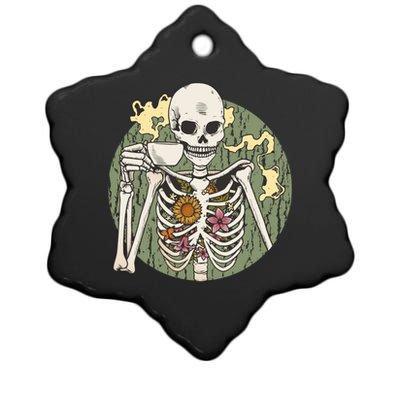 Skeleton With Steaming Cup Of Coffee Cool Gift Ceramic Star Ornament