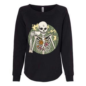 Skeleton With Steaming Cup Of Coffee Cool Gift Womens California Wash Sweatshirt