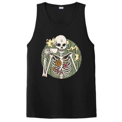 Skeleton With Steaming Cup Of Coffee Cool Gift PosiCharge Competitor Tank