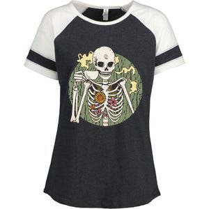 Skeleton With Steaming Cup Of Coffee Cool Gift Enza Ladies Jersey Colorblock Tee