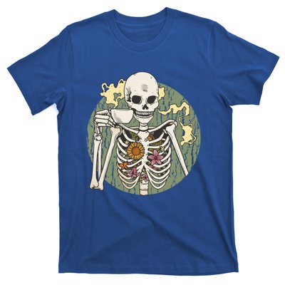 Skeleton With Steaming Cup Of Coffee Cool Gift T-Shirt