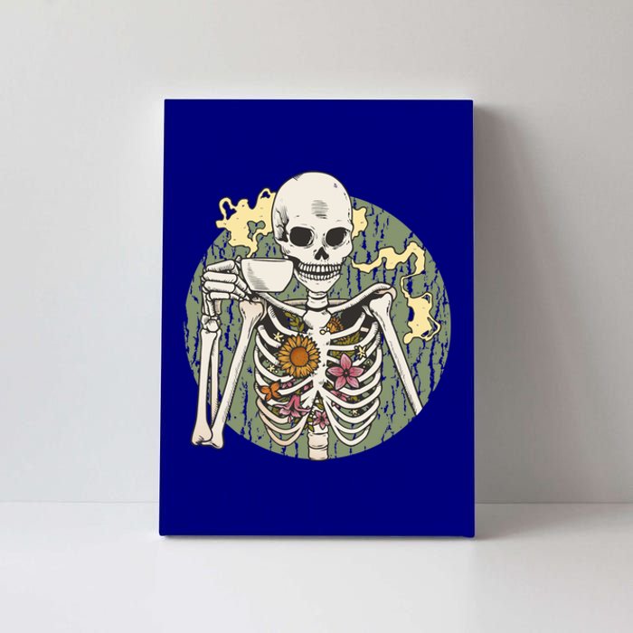 Skeleton With Steaming Cup Of Coffee Cool Gift Canvas