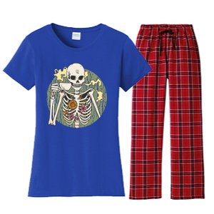 Skeleton With Steaming Cup Of Coffee Cool Gift Women's Flannel Pajama Set