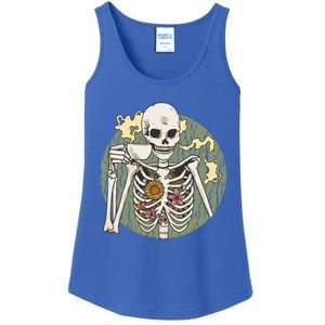 Skeleton With Steaming Cup Of Coffee Cool Gift Ladies Essential Tank