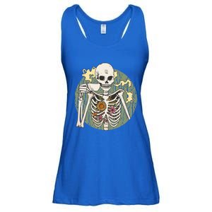 Skeleton With Steaming Cup Of Coffee Cool Gift Ladies Essential Flowy Tank