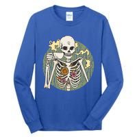 Skeleton With Steaming Cup Of Coffee Cool Gift Tall Long Sleeve T-Shirt