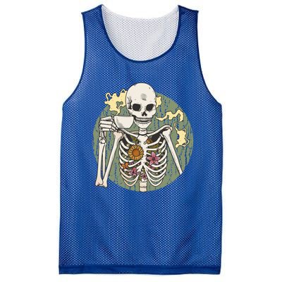 Skeleton With Steaming Cup Of Coffee Cool Gift Mesh Reversible Basketball Jersey Tank