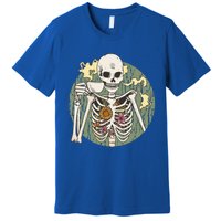 Skeleton With Steaming Cup Of Coffee Cool Gift Premium T-Shirt