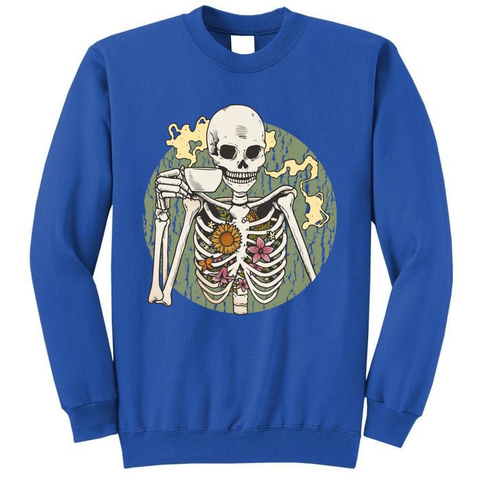 Skeleton With Steaming Cup Of Coffee Cool Gift Tall Sweatshirt