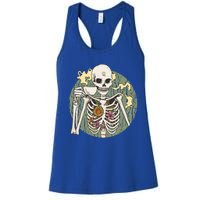 Skeleton With Steaming Cup Of Coffee Cool Gift Women's Racerback Tank