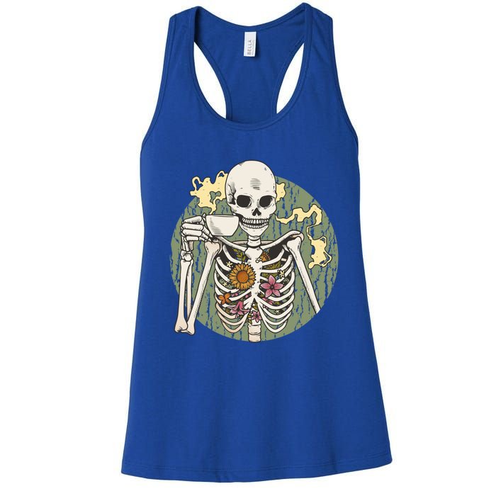 Skeleton With Steaming Cup Of Coffee Cool Gift Women's Racerback Tank