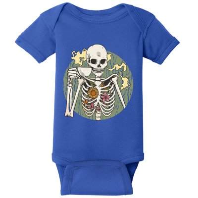 Skeleton With Steaming Cup Of Coffee Cool Gift Baby Bodysuit