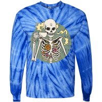 Skeleton With Steaming Cup Of Coffee Cool Gift Tie-Dye Long Sleeve Shirt