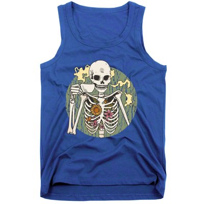 Skeleton With Steaming Cup Of Coffee Cool Gift Tank Top