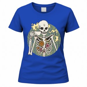 Skeleton With Steaming Cup Of Coffee Cool Gift Women's T-Shirt