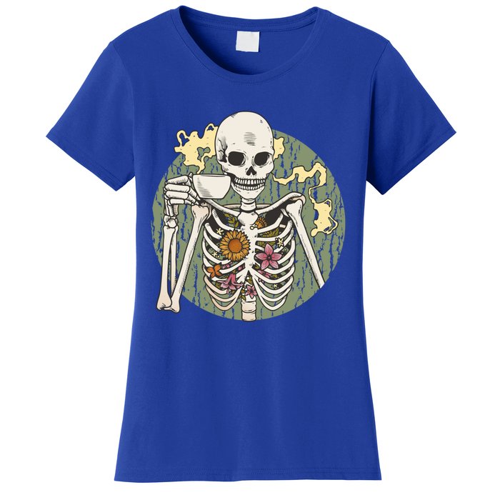 Skeleton With Steaming Cup Of Coffee Cool Gift Women's T-Shirt