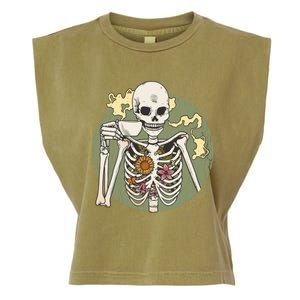 Skeleton With Steaming Cup Of Coffee Cool Gift Garment-Dyed Women's Muscle Tee